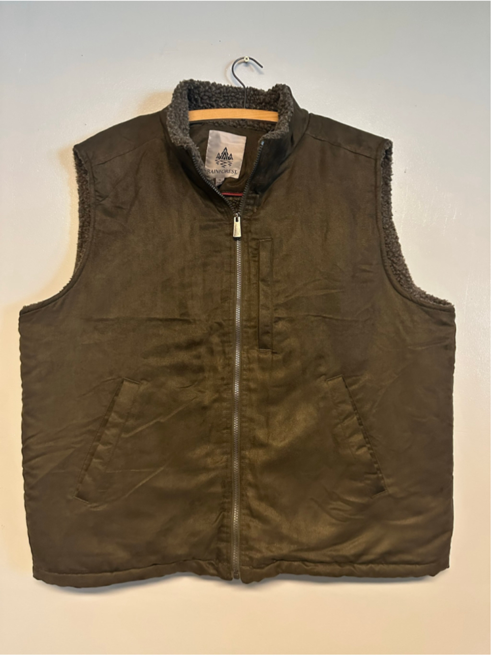 Rainforest Faux Suede Sherpa Lined Vest Brown Mens Size XL